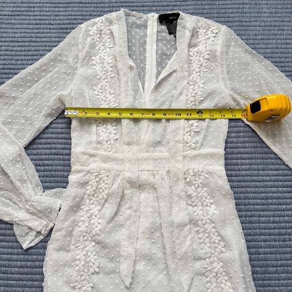 NWT SBerto White Swiss Dot Floral Lace Lined Sheer Long Sleeves Dress Size XS - Picture 8 of 15